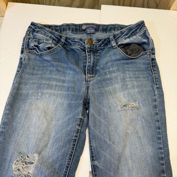 Democracy Flex-ellent Jeans EUC Womens sz 4 Distressed Patch Sequin Blue Denim - Picture 4 of 9